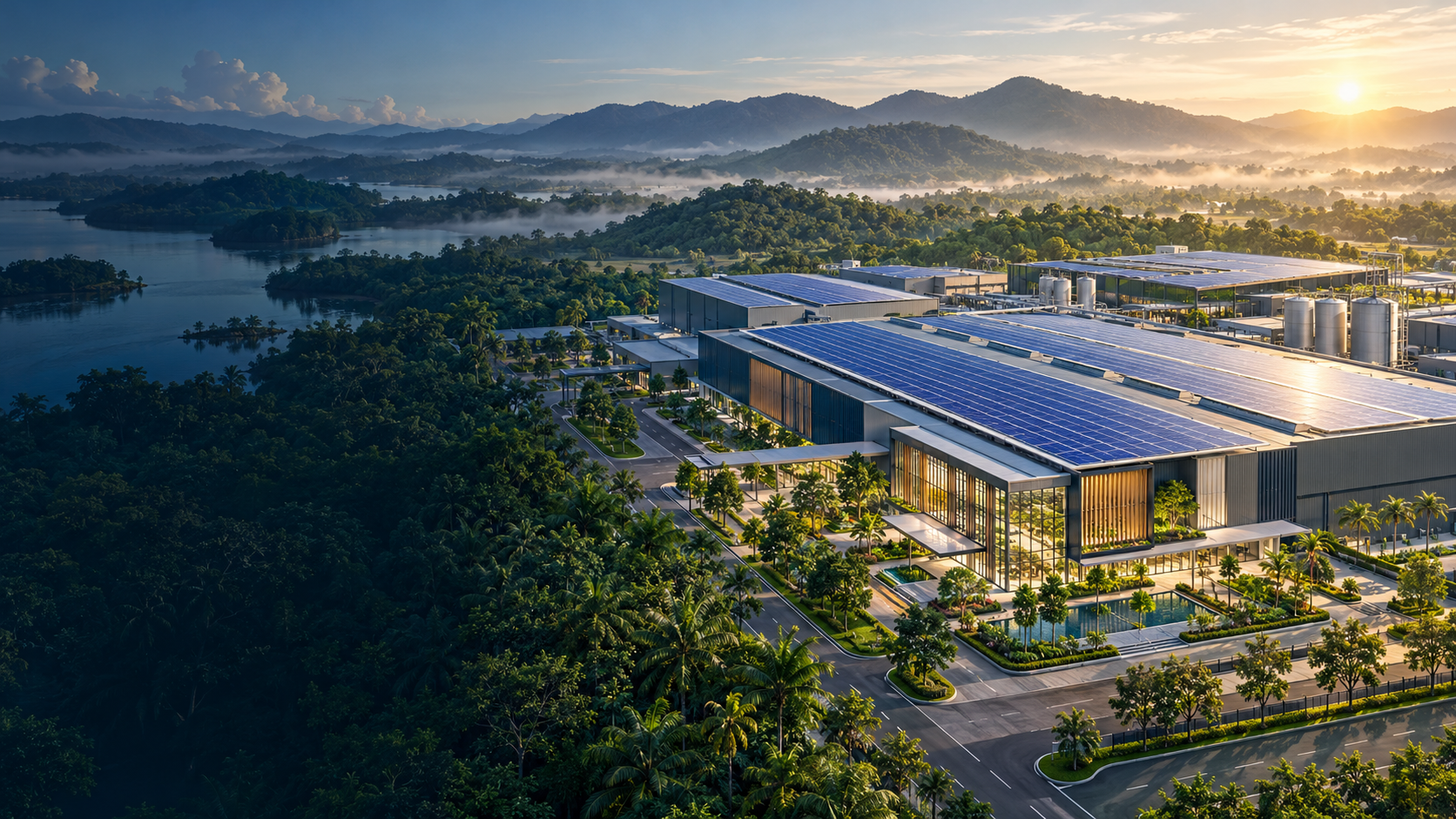 Concept illustration of an industrial rooftop solar installation