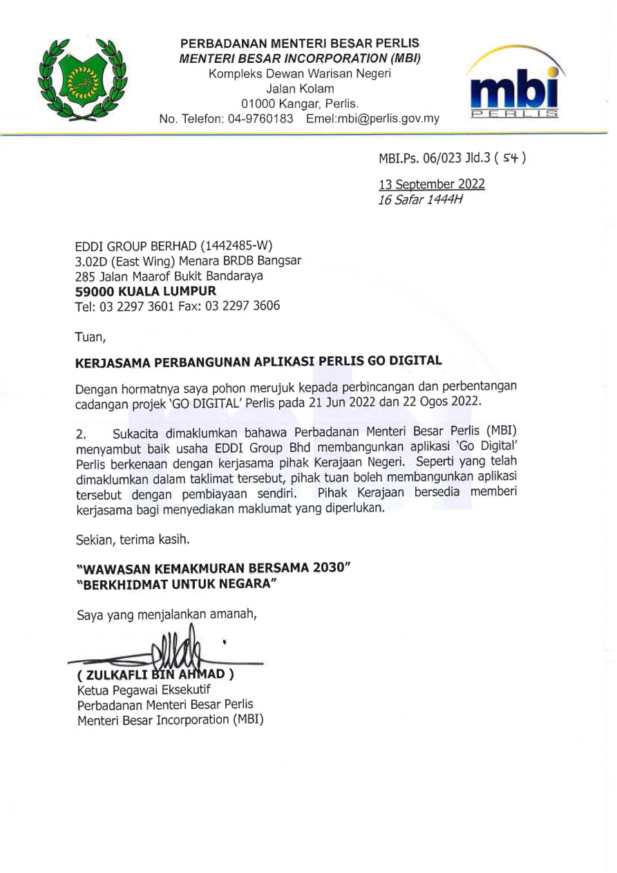 First page of the MBI Perlis letter dated 13 September 2022